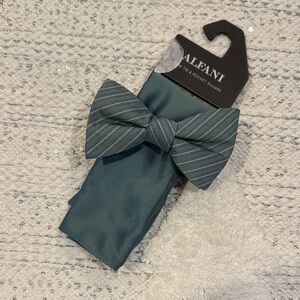 Alfani Striped Teal Bow Tie and Pocket Square
